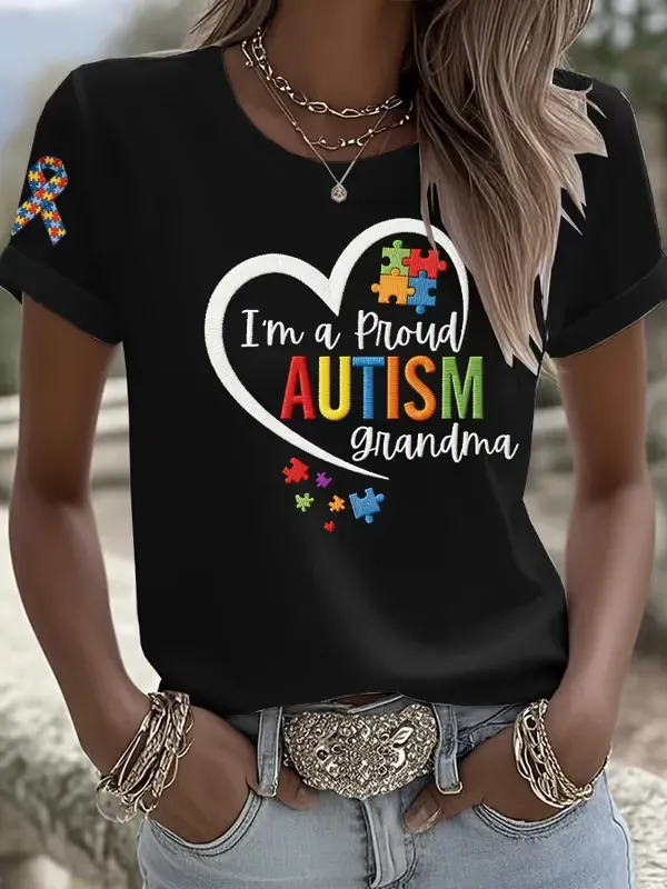 Women's Casual Autism Awareness T-shirt