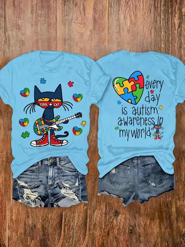Women's Autism Awareness Graphic Casual T-Shirt $21.99 $32.99 Save $11.00