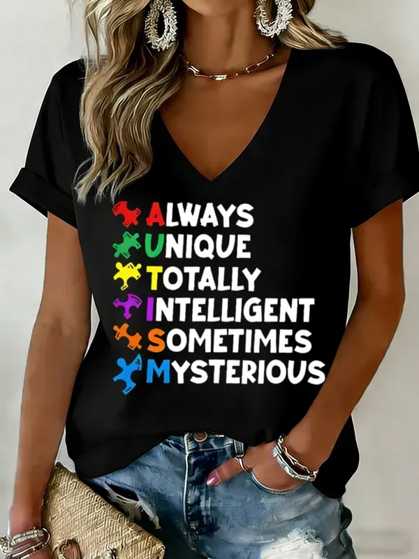 Women's Autism Awareness Print T-shirt