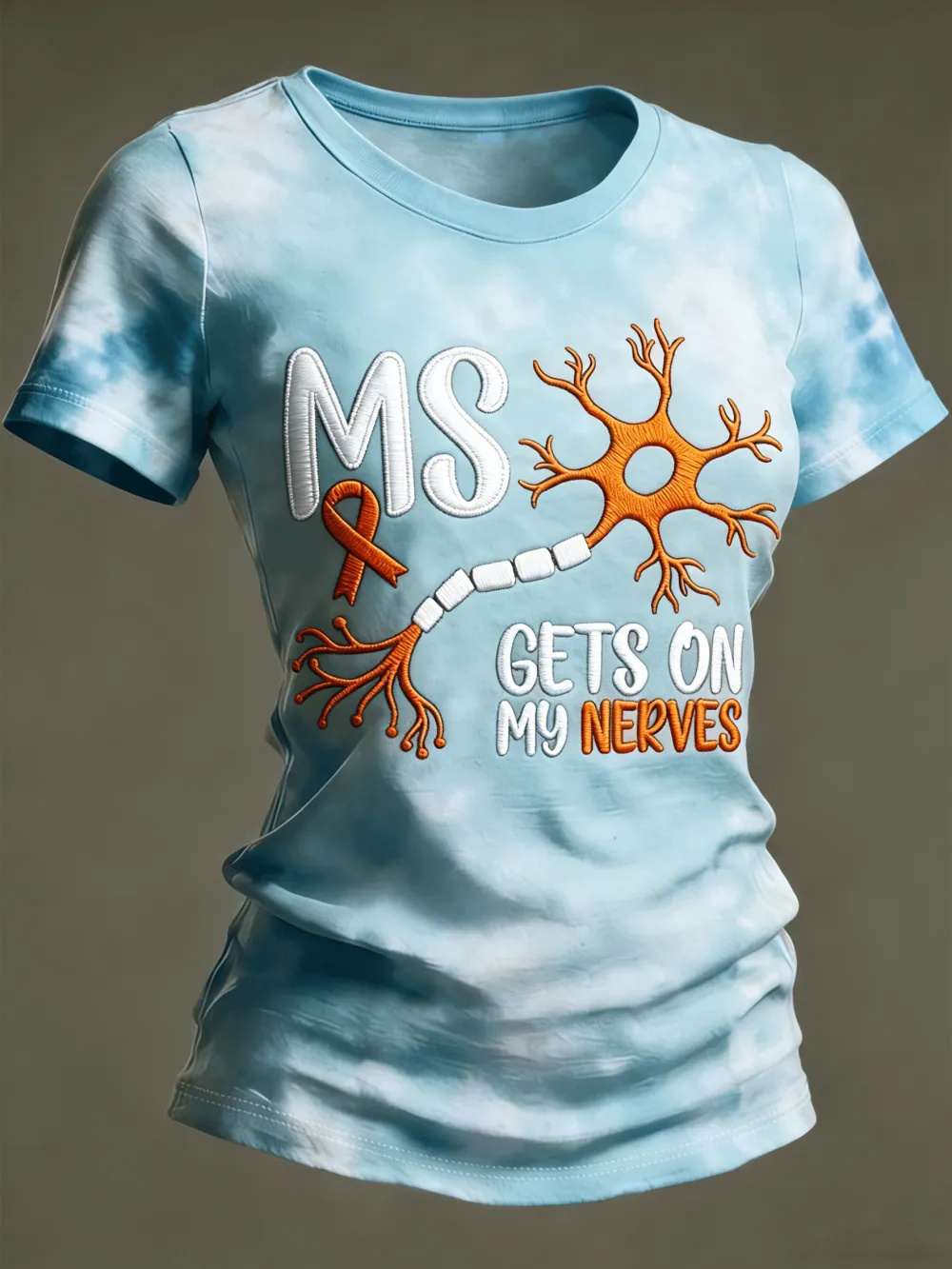 Multiple Sclerosis Awareness Shirt MS Gets On My Nerves Orange Ribbon Tee
