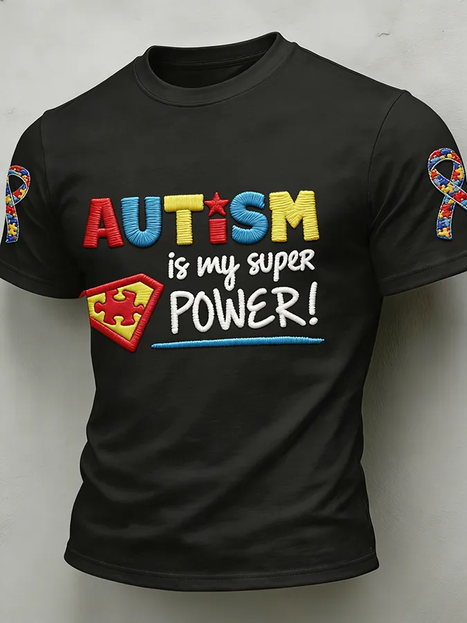 Men'S Leisure Attention Autism Reception Understanding Love Public Welfare Printed Round Neck T-Shirt