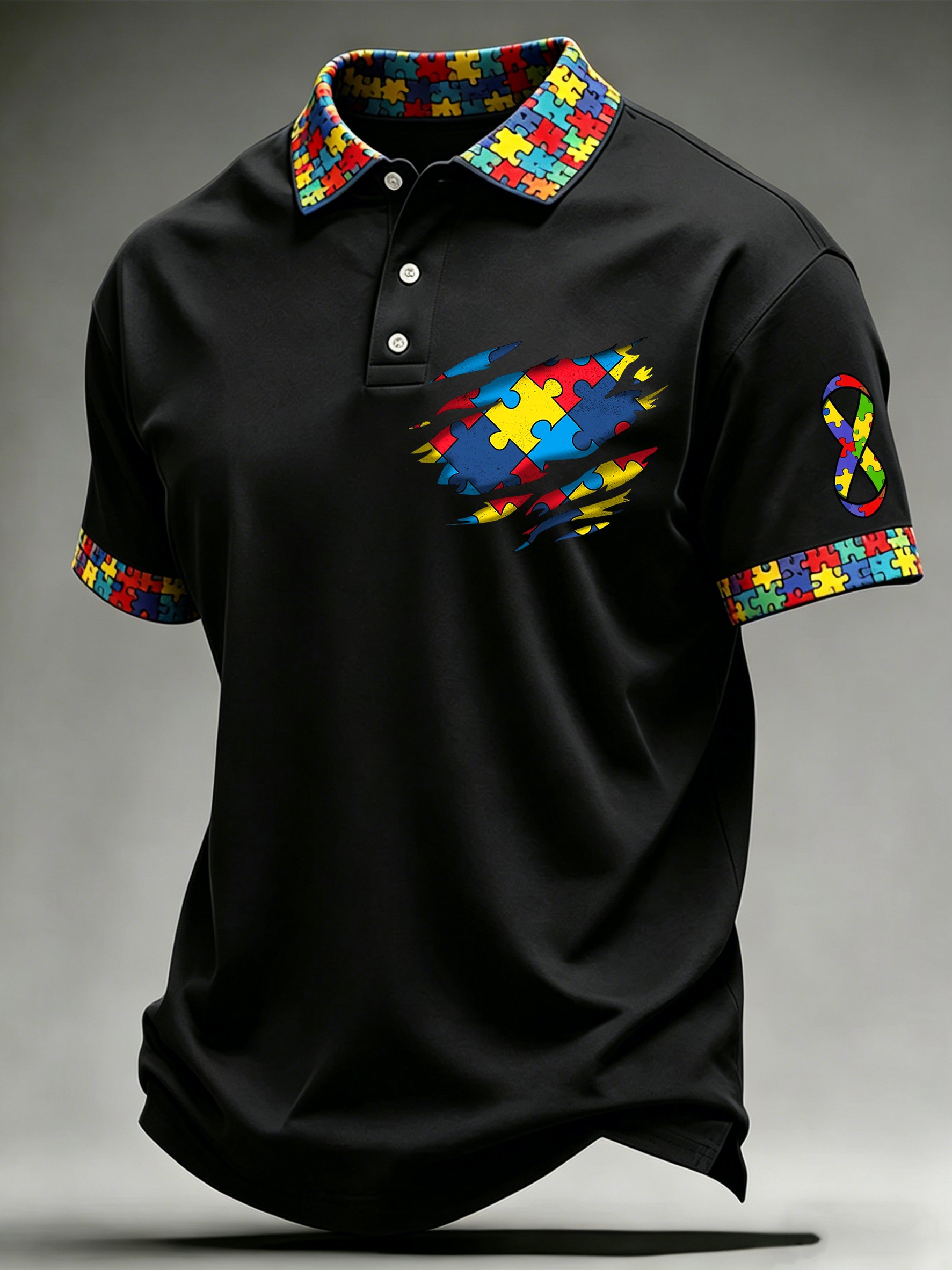 Men's Autism-Themed Printed Polo Shirt