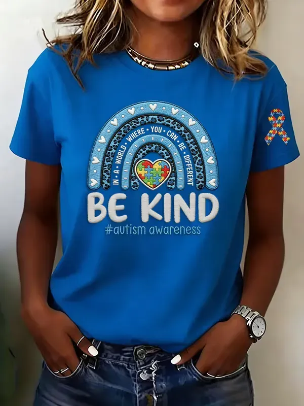 Women's Retro Understand Love Accept Autism Awareness Printed T-Shirt