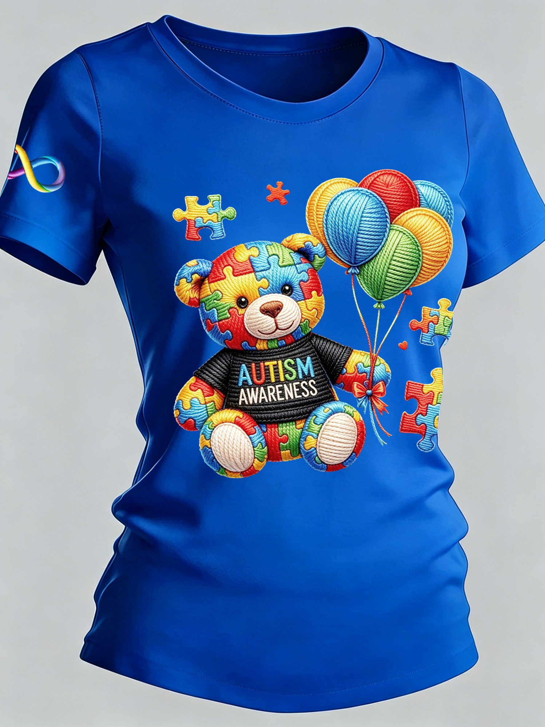 Women's Autism-Themed Printed Casual Crewneck Top