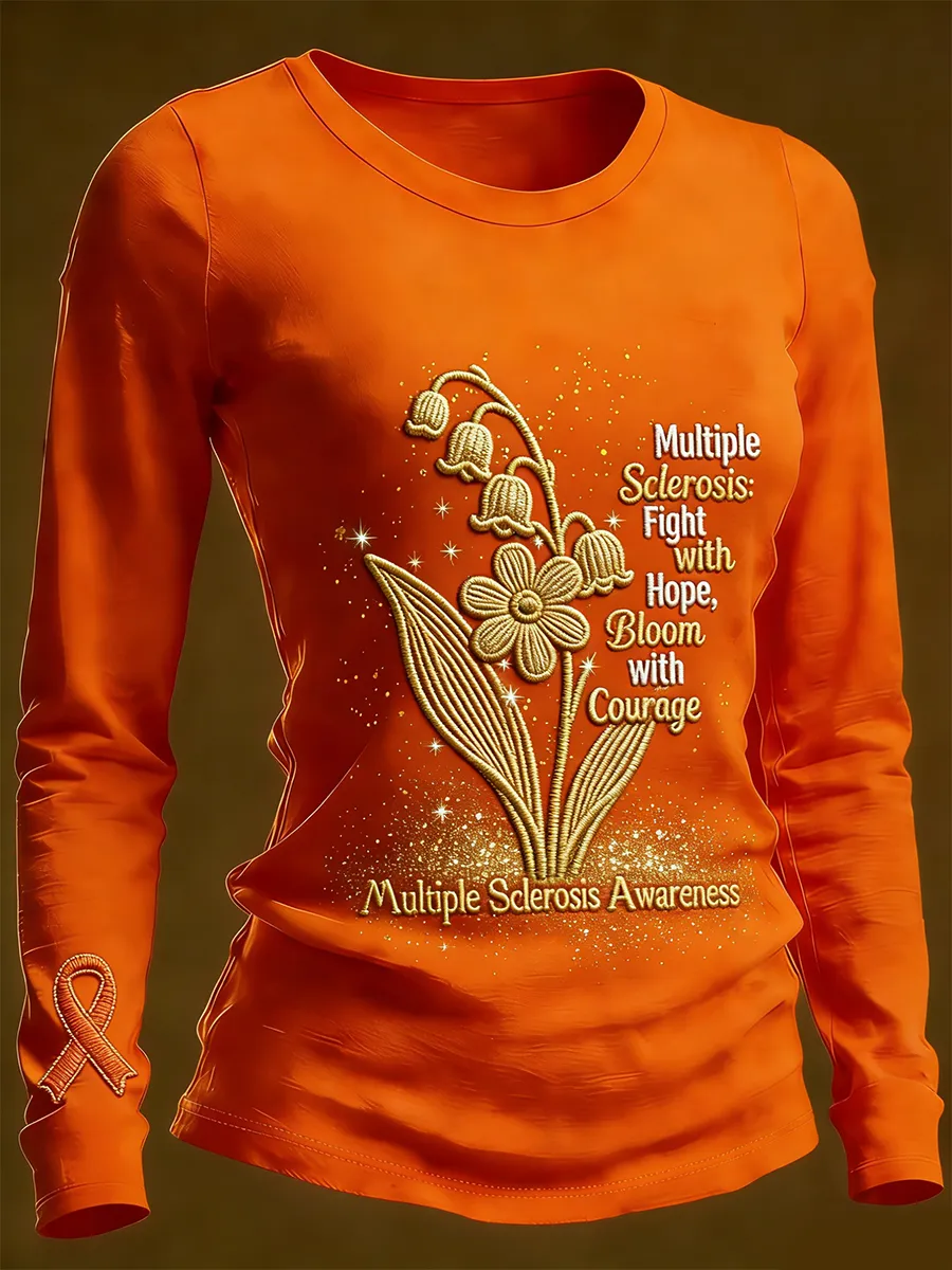 Women's Multiple Sclerosis Awareness Fighting With Hope Printed Crew Neck T-Shirt