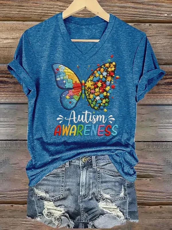 Women's Autism Awareness Print T-shirt