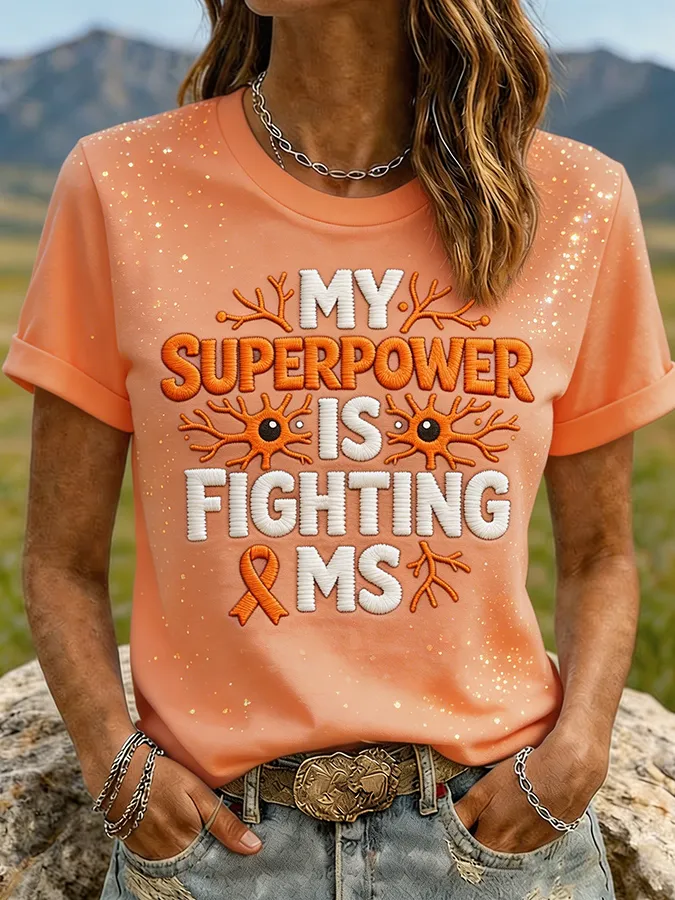 Women's Sparkle Neuron Pattern My Superpower Is Fighting MS T-Shirt