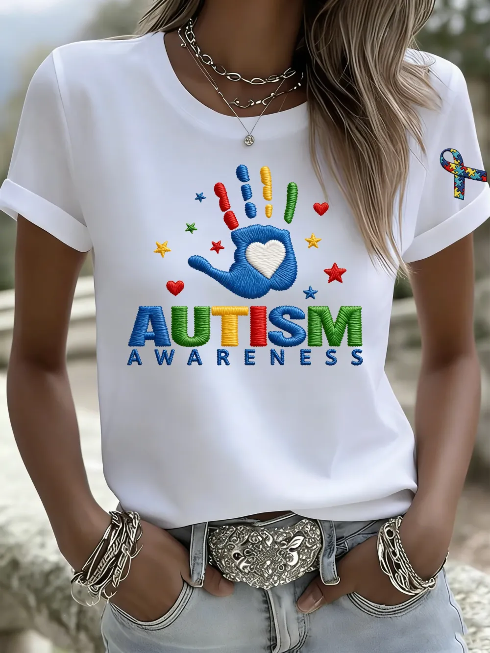 Women'S Casual Autism Awareness Printed T-Shirt