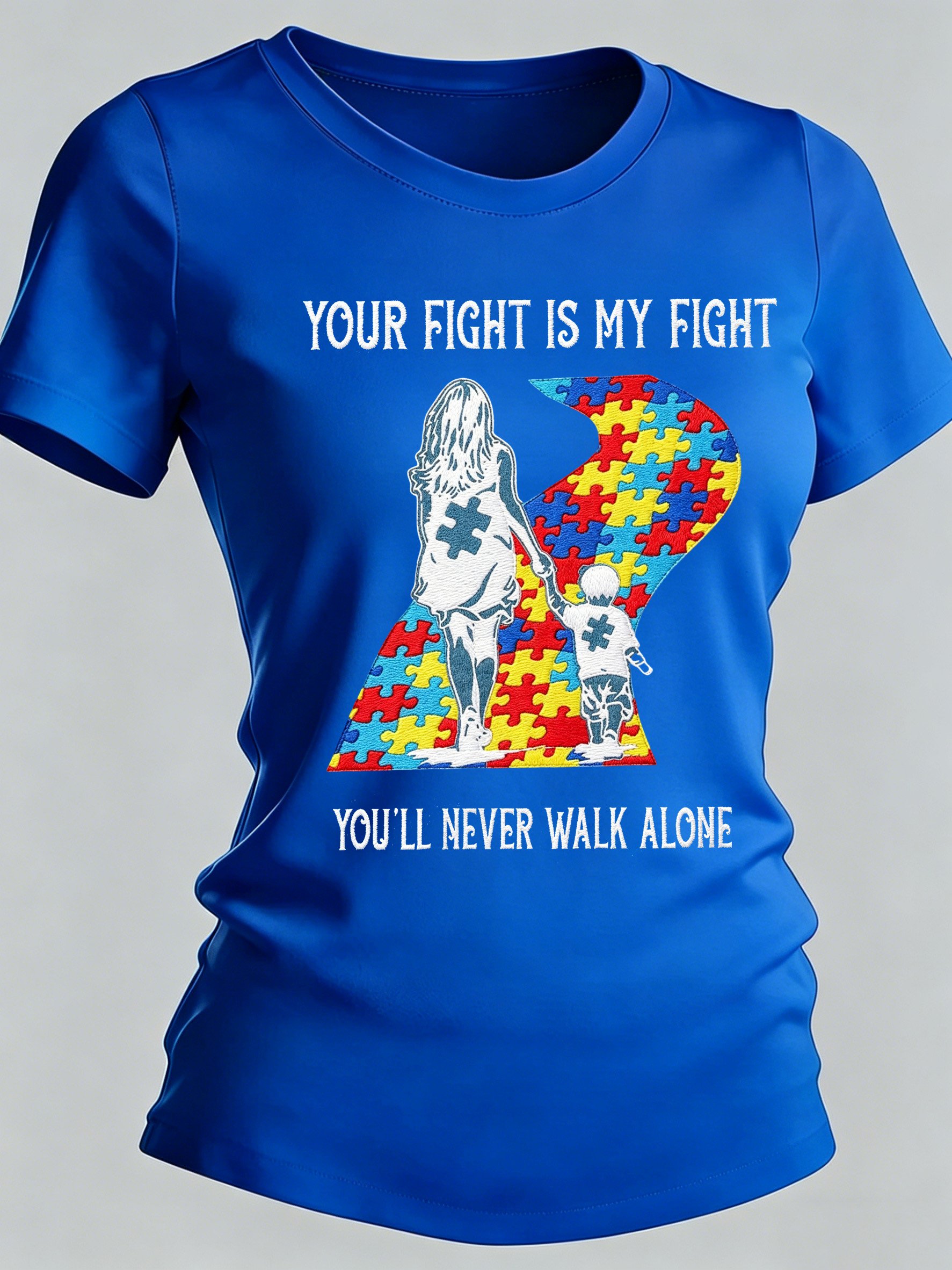 Women's Autism-Themed Printed Casual Crewneck Top