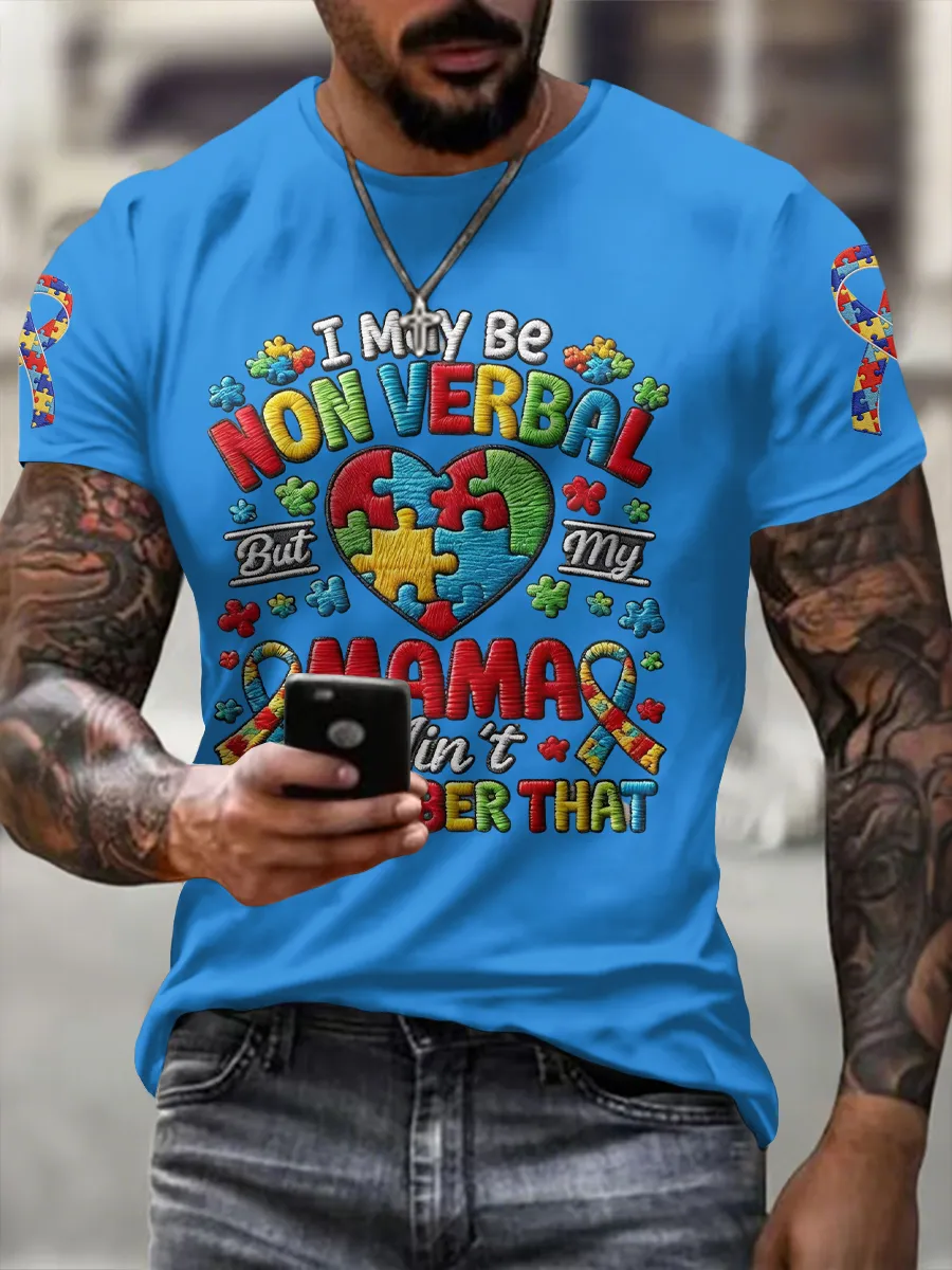 Men'S Leisure Attention Autism Reception Understanding Love Public Welfare Printed Round Neck T-Shirt