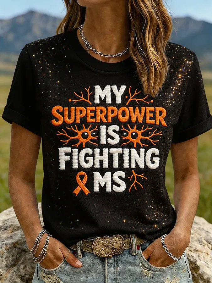 Women's Sparkle Neuron Pattern My Superpower Is Fighting MS T-Shirt