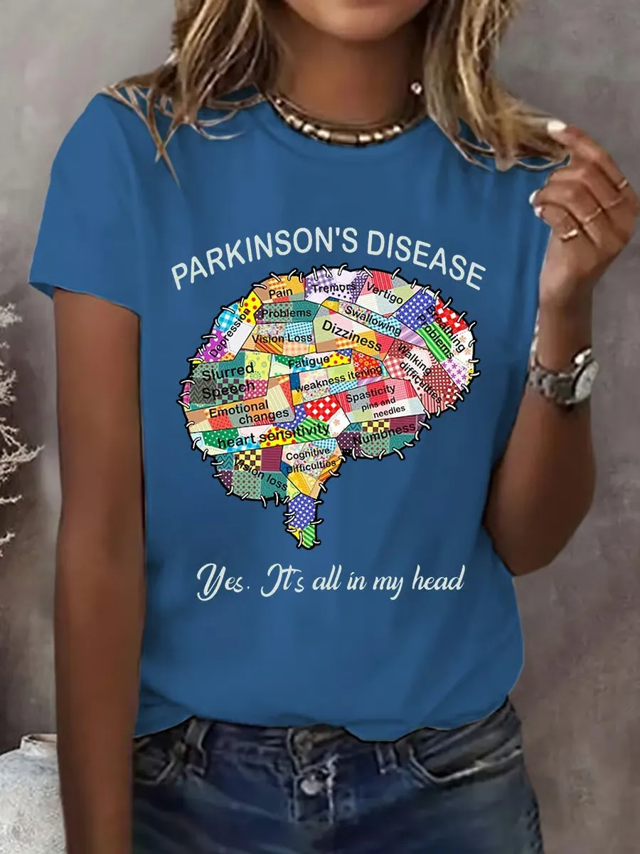 Parkinson's Disease Yes It's All In My Head T-shirt, Brain Graphic Shirt Parkinson Awareness T-shirt Parkinson's Disease
