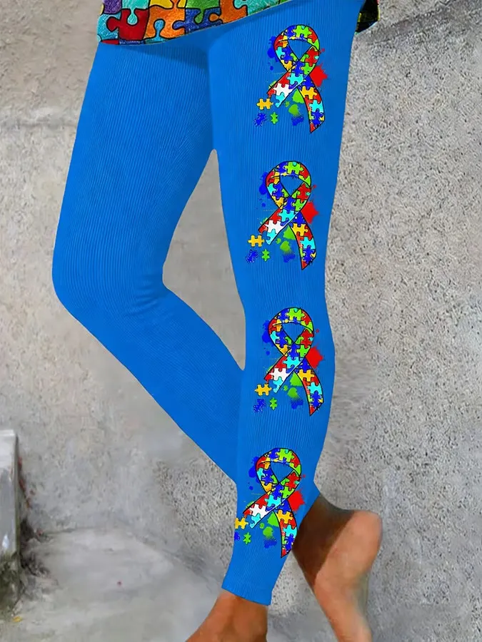 Women's Retro Autism Awareness Print Leggings