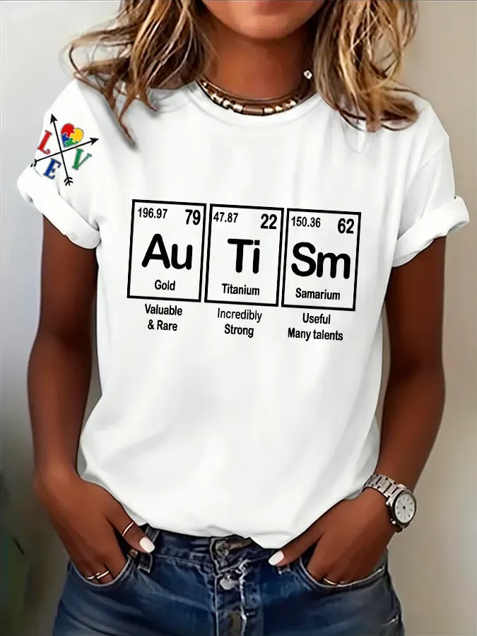 Women's Retro Autism Periodic Table Printed T-Shirt