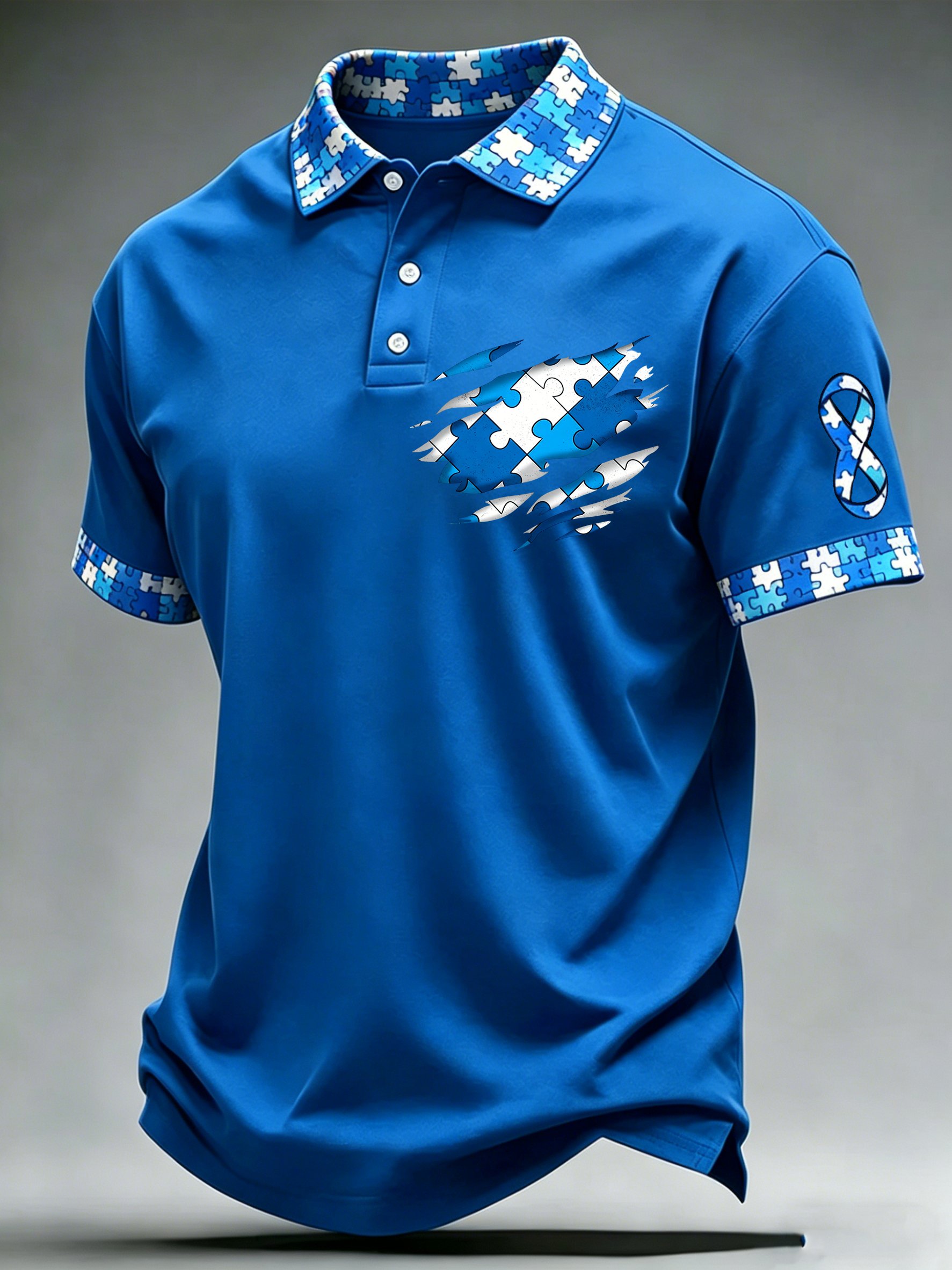 Men's Autism-Themed Printed Polo Shirt