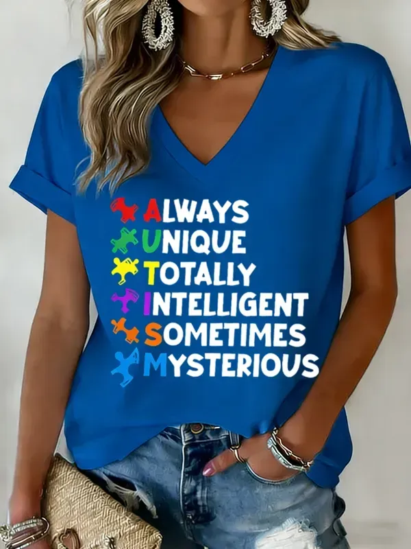Women's Autism Awareness Print T-shirt