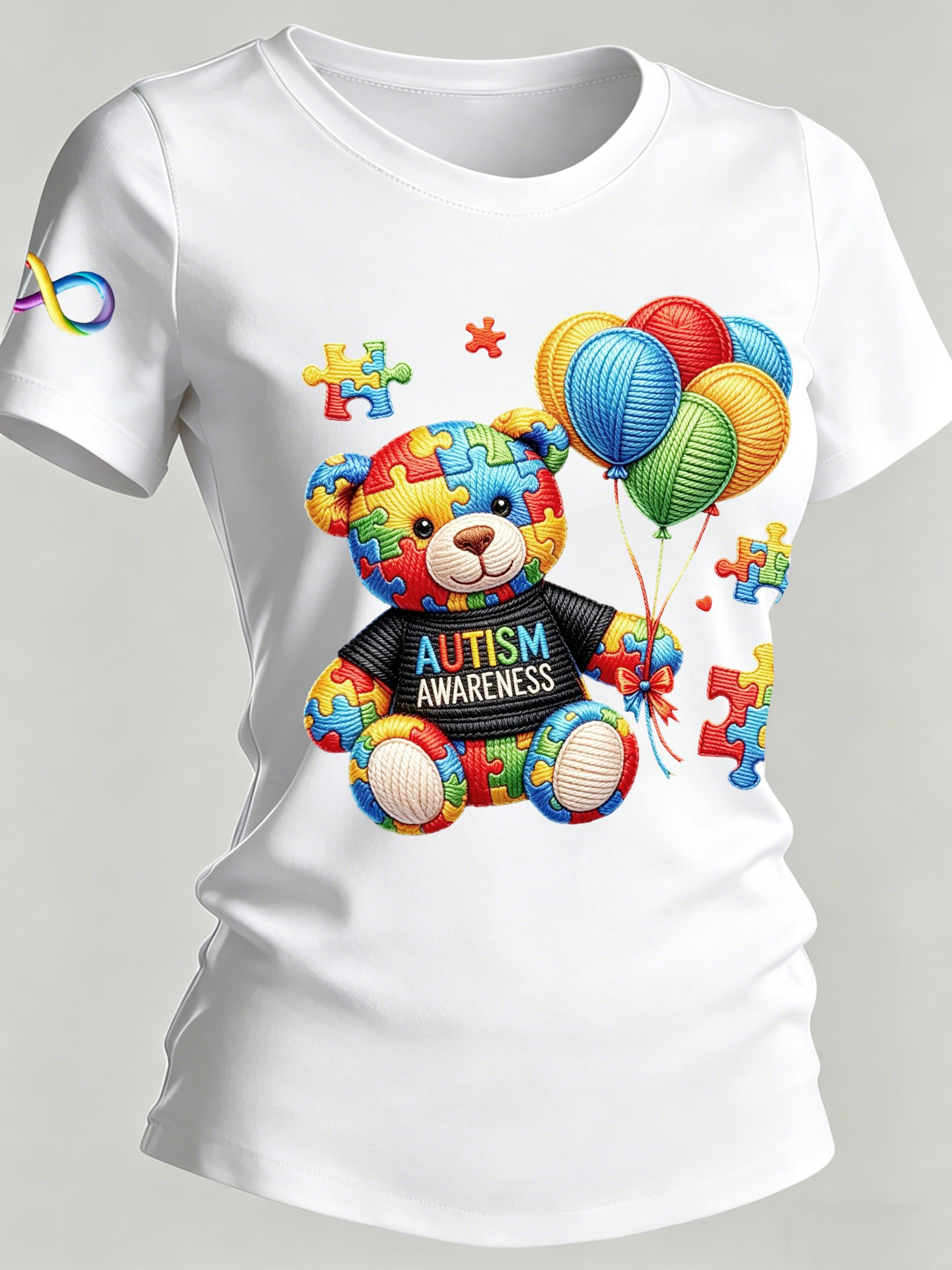 Women's Autism-Themed Printed Casual Crewneck Top