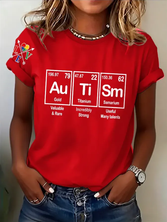 Women's Retro Autism Periodic Table Printed T-Shirt