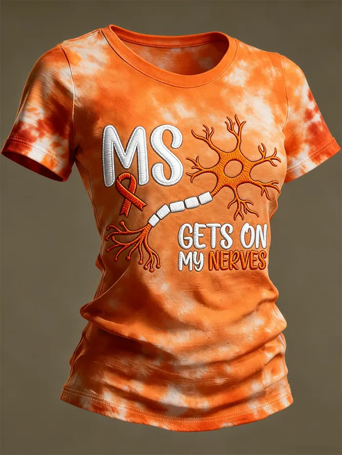 Multiple Sclerosis Awareness Shirt MS Gets On My Nerves Orange Ribbon Tee