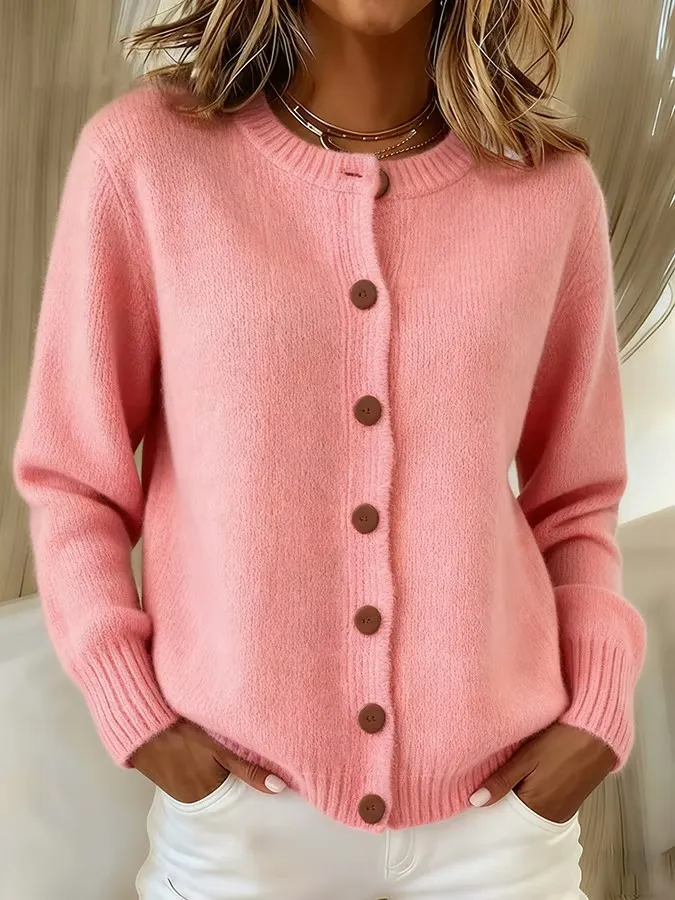 Women's Casual Retro Solid Color Knitted Cardigan