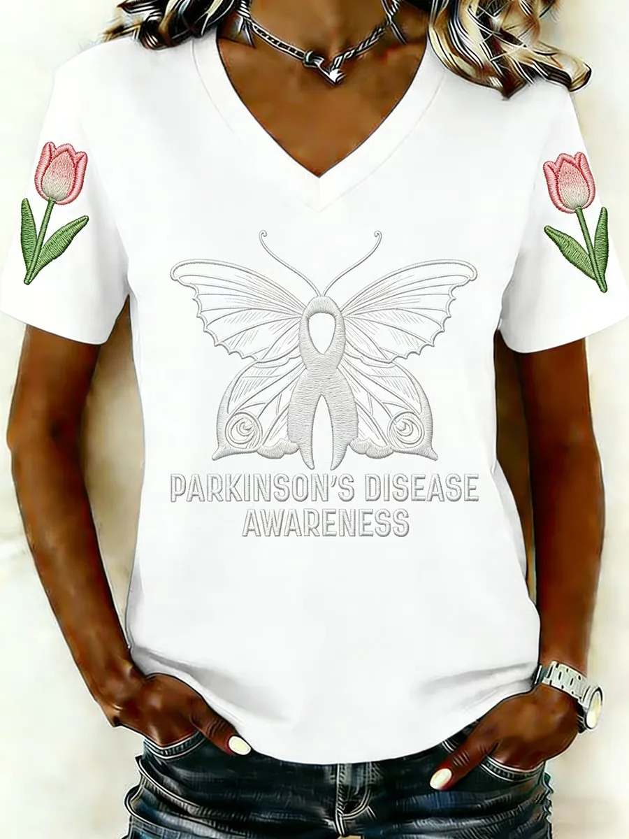 Gray Ribbon Butterfly Shirt Parkinson's Disease Awareness T-Shirt