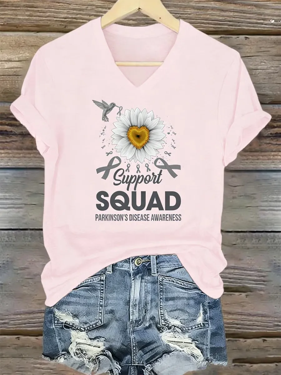 Parkinson's Disease Awareness Sunflower And Hummingbird Print T-shirt