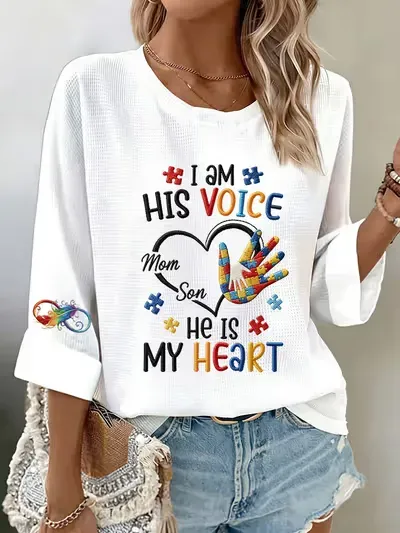 Women's Autism I Am His Voice, He Is My Heart Printed Top