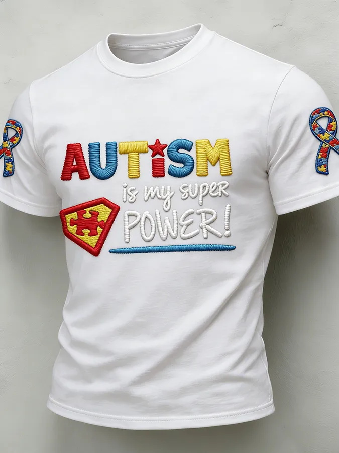 Men'S Leisure Attention Autism Reception Understanding Love Public Welfare Printed Round Neck T-Shirt