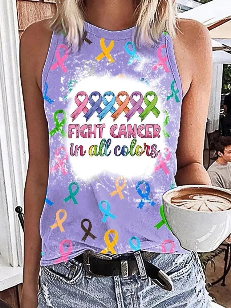 Women's Fight Cancer In All Colors Print Vest