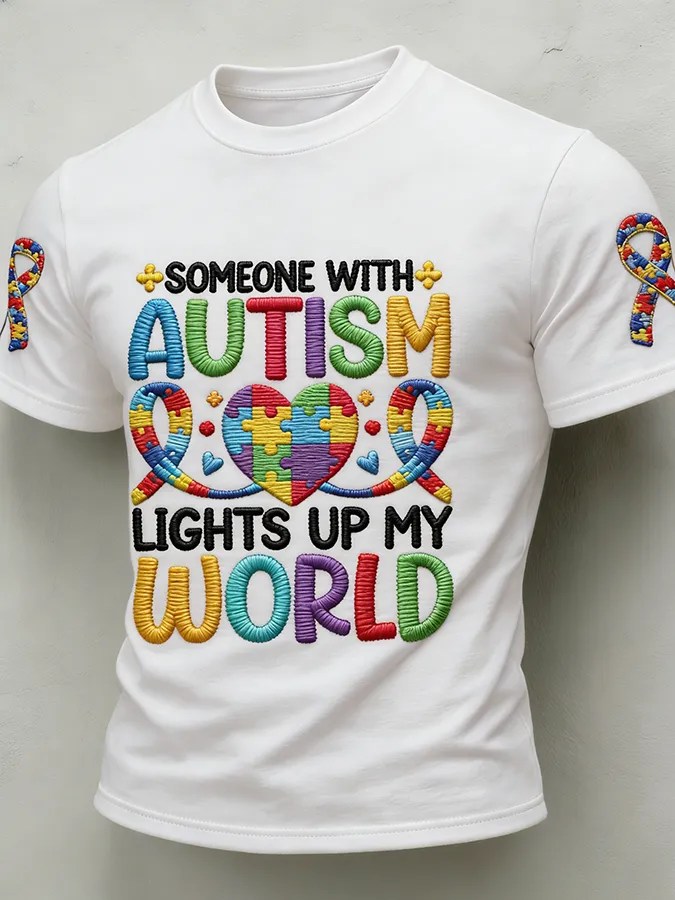 Men'S Leisure Attention Autism Reception Understanding Love Public Welfare Printed Round Neck T-Shirt