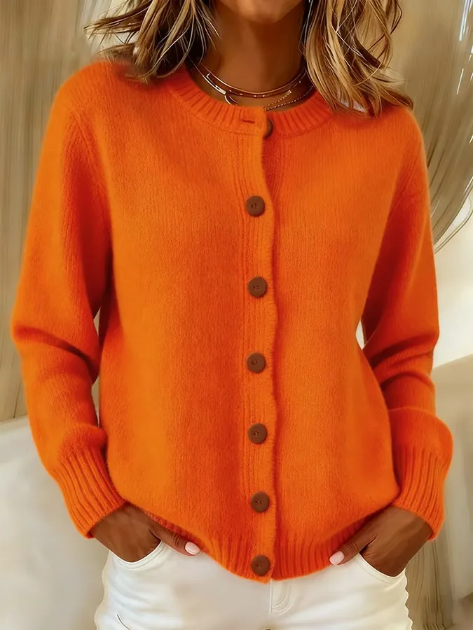 Women's Casual Retro Solid Color Knitted Cardigan