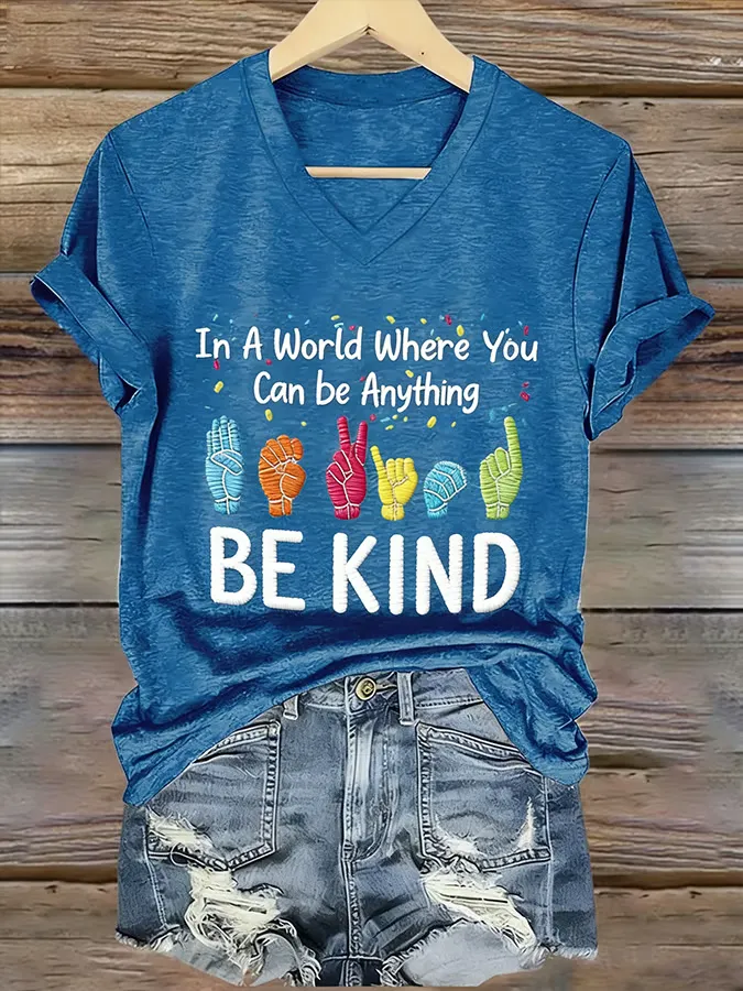 Women's Autism Accept Understand Love Print Casual V-Neck T-Shirt