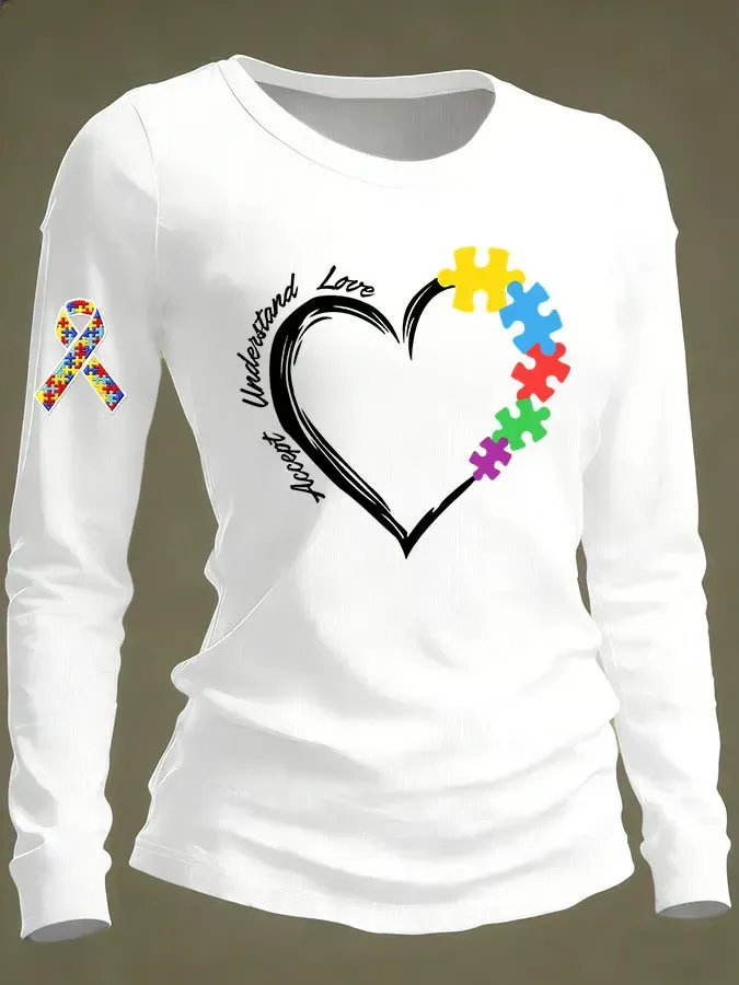 Women's Autism Awareness Accept Understand Love Print Long-Sleeve T-Shirt
