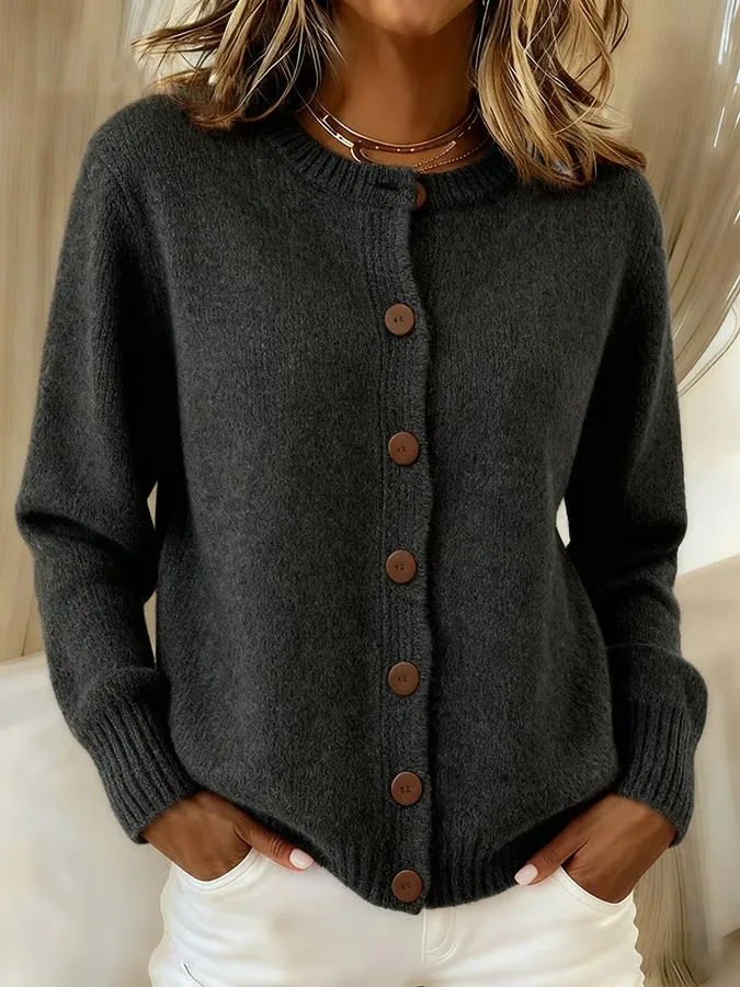 Women's Casual Retro Solid Color Knitted Cardigan