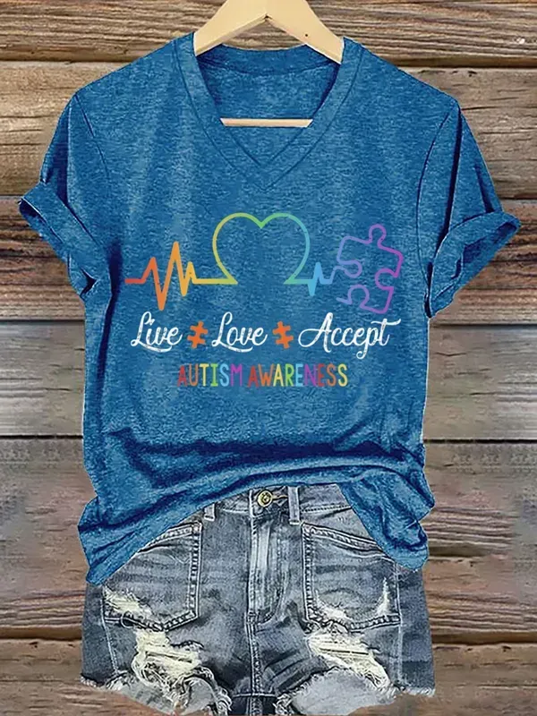 Women's Autism Awareness Print T-shirt