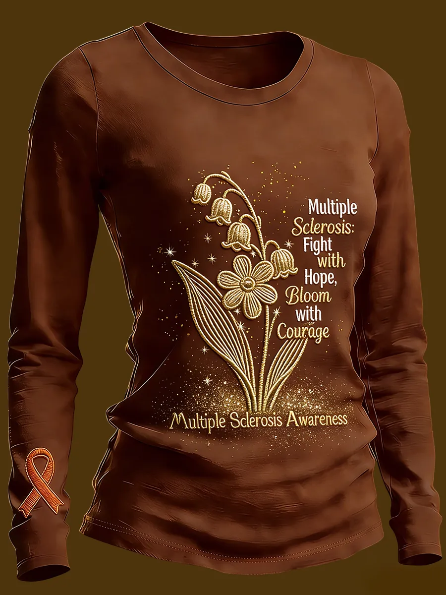 Women's Multiple Sclerosis Awareness Fighting With Hope Printed Crew Neck T-Shirt