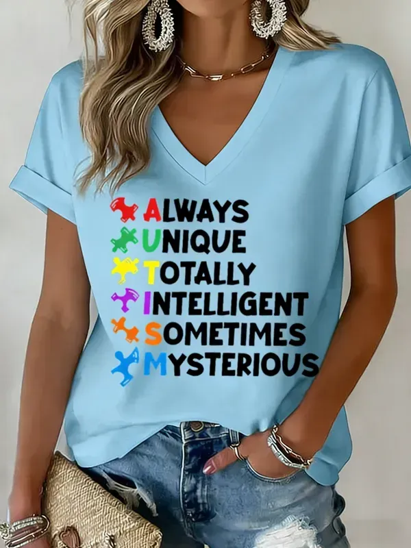 Women's Autism Awareness Print T-shirt