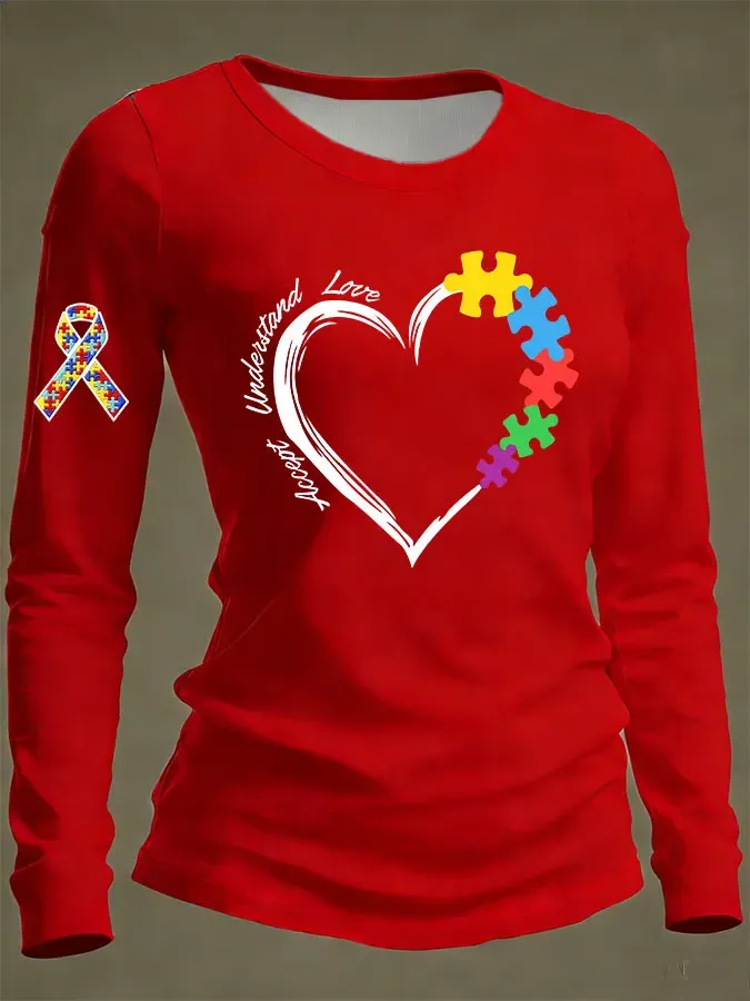 Women's Autism Awareness Accept Understand Love Print Long-Sleeve T-Shirt