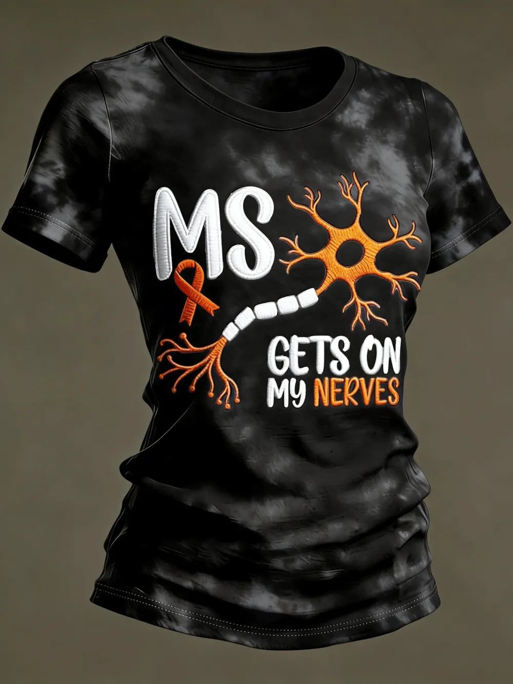 Multiple Sclerosis Awareness Shirt MS Gets On My Nerves Orange Ribbon Tee
