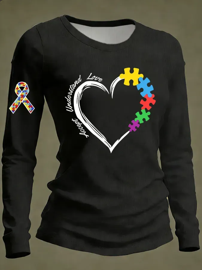 Women's Autism Awareness Accept Understand Love Print Long-Sleeve T-Shirt