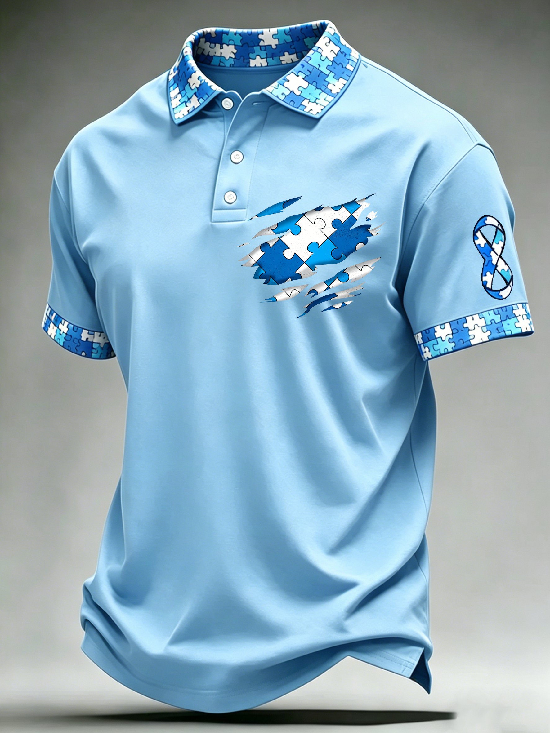 Men's Autism-Themed Printed Polo Shirt