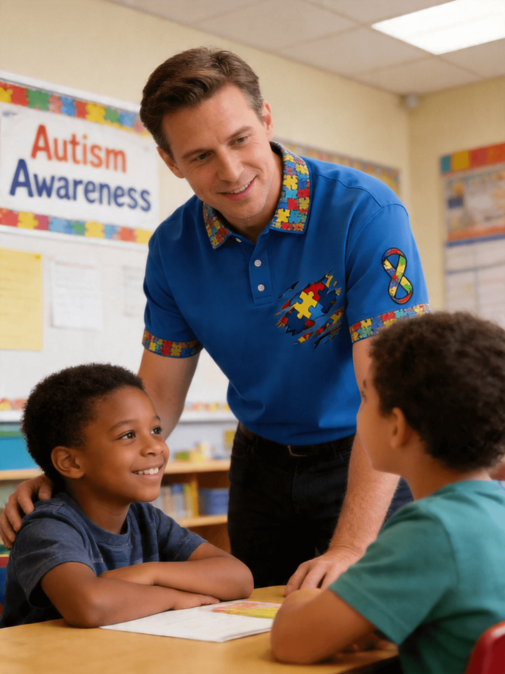 Men's Autism-Themed Printed Polo Shirt