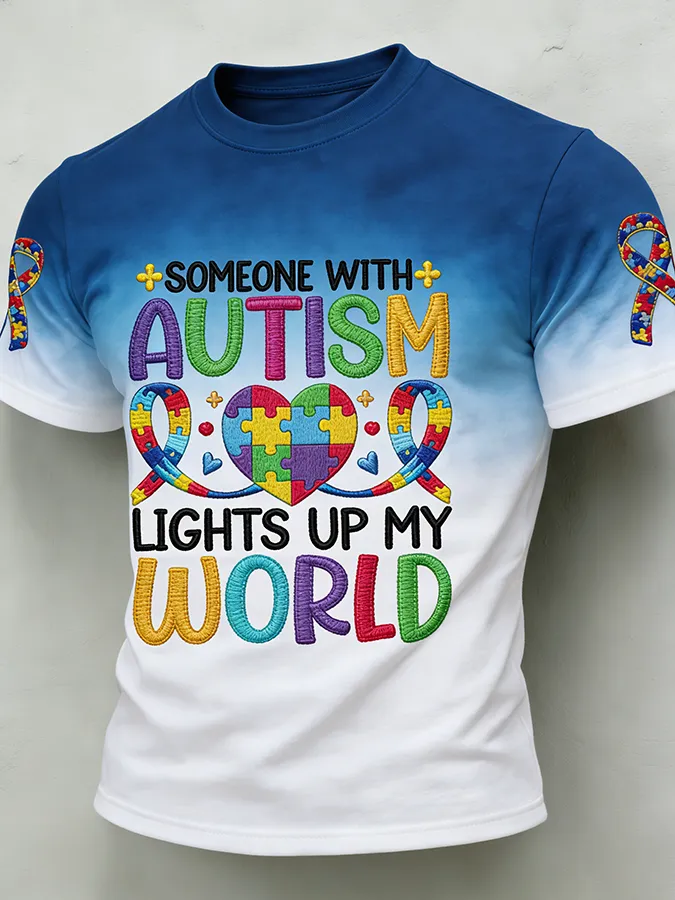 Men'S Leisure Attention Autism Reception Understanding Love Public Welfare Printed Round Neck T-Shirt