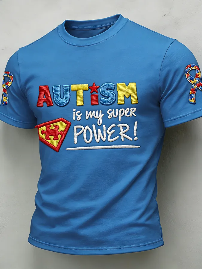 Men'S Leisure Attention Autism Reception Understanding Love Public Welfare Printed Round Neck T-Shirt