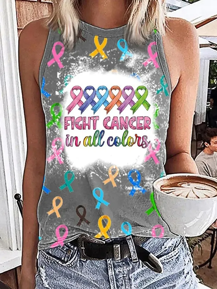 Women's Fight Cancer In All Colors Print Vest