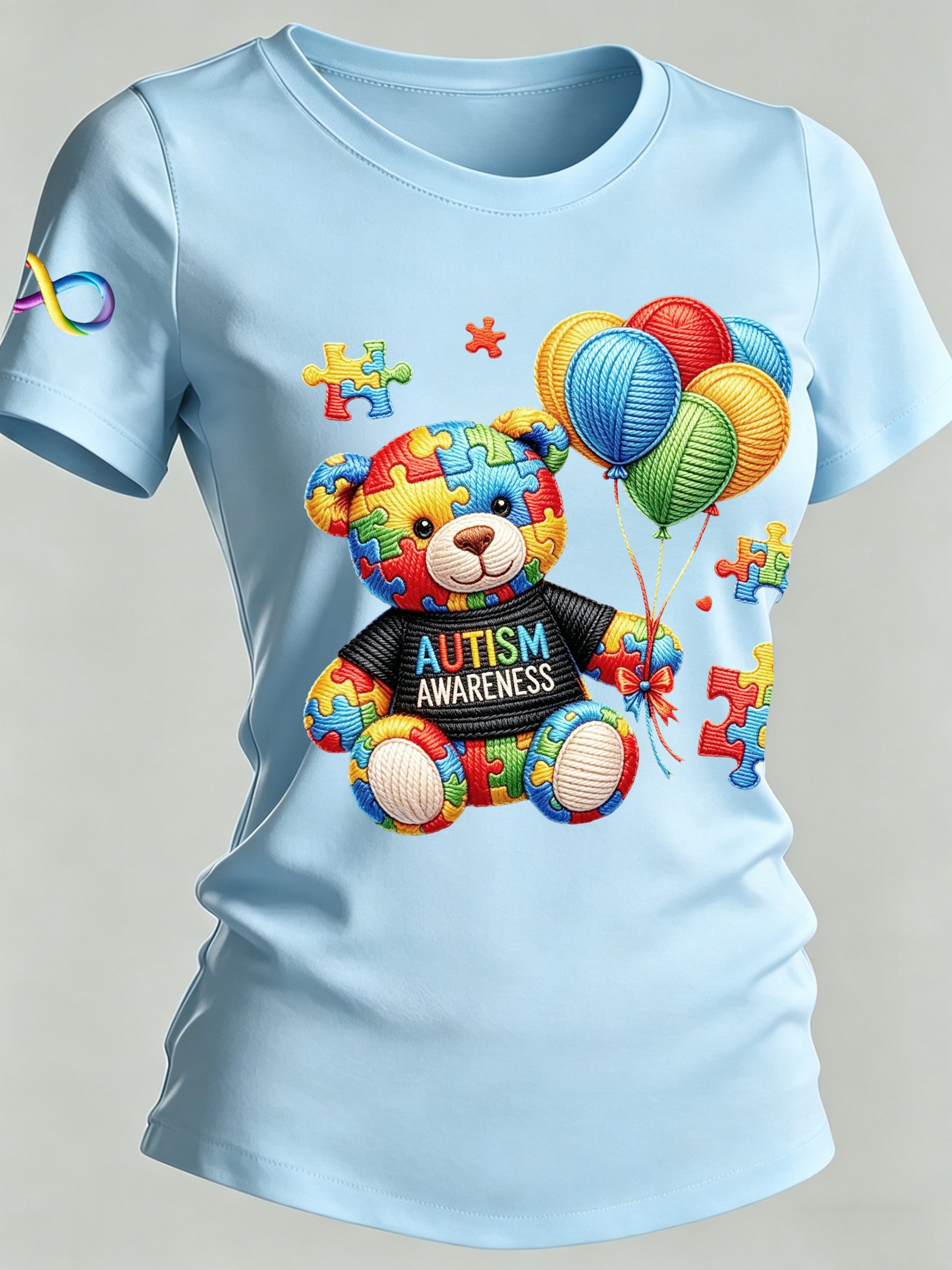 Women's Autism-Themed Printed Casual Crewneck Top