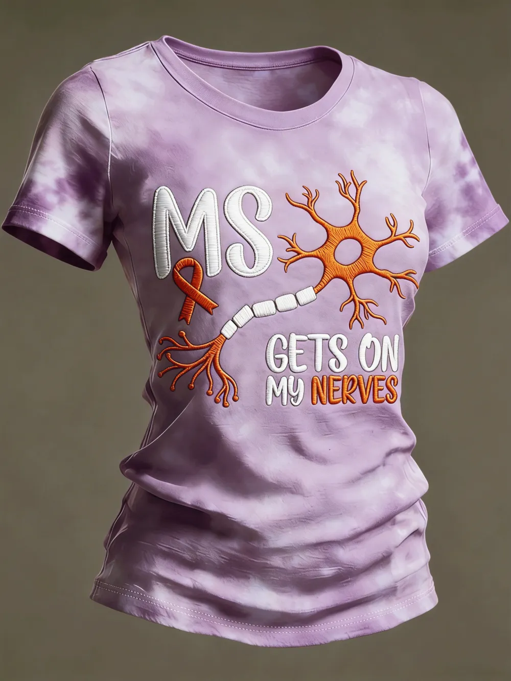 Multiple Sclerosis Awareness Shirt MS Gets On My Nerves Orange Ribbon Tee