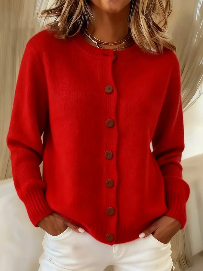 Women's Casual Retro Solid Color Knitted Cardigan