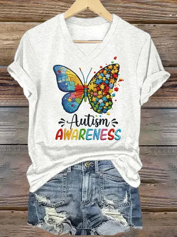 Women's Autism Awareness Print T-shirt
