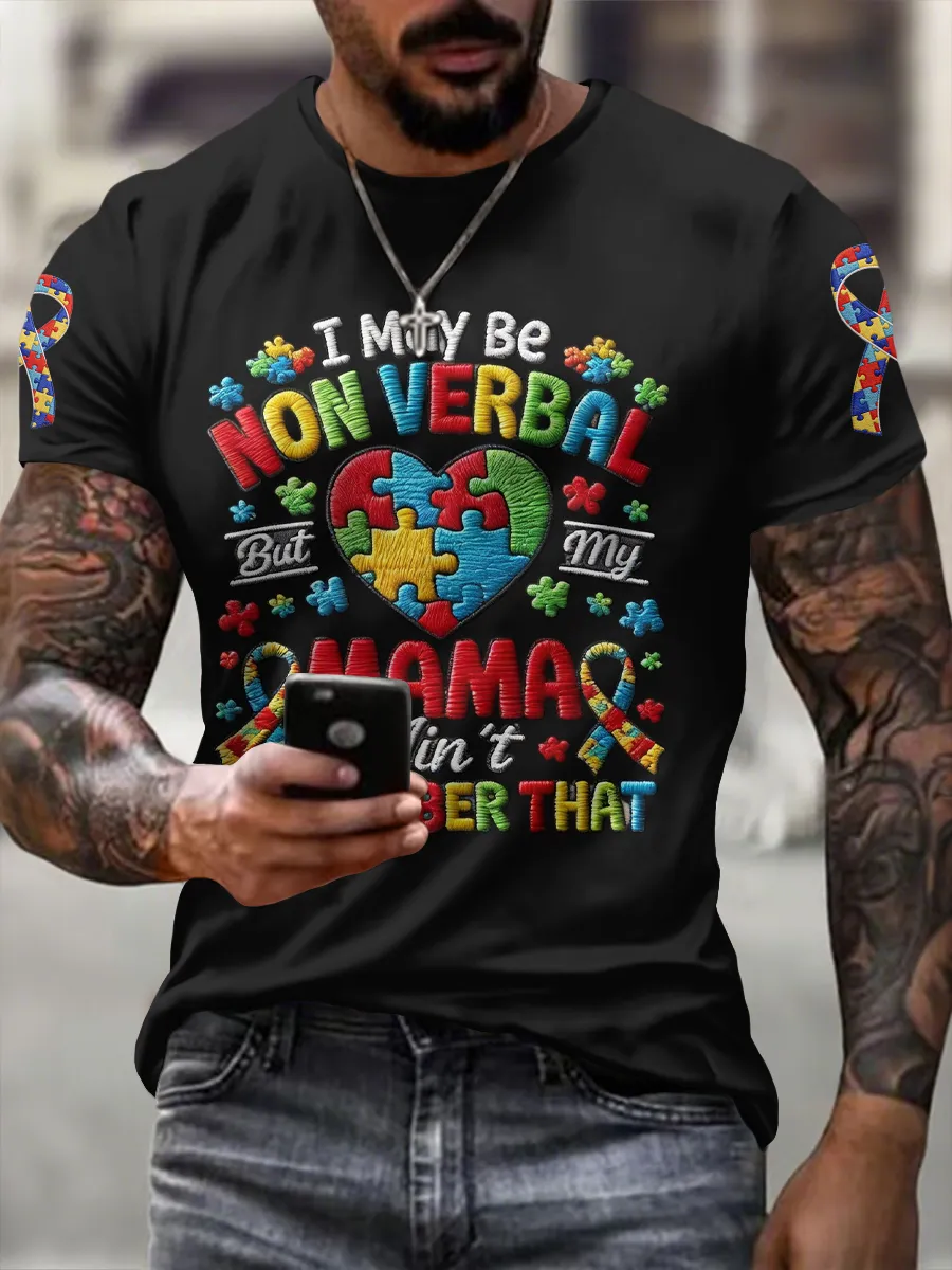 Men'S Leisure Attention Autism Reception Understanding Love Public Welfare Printed Round Neck T-Shirt
